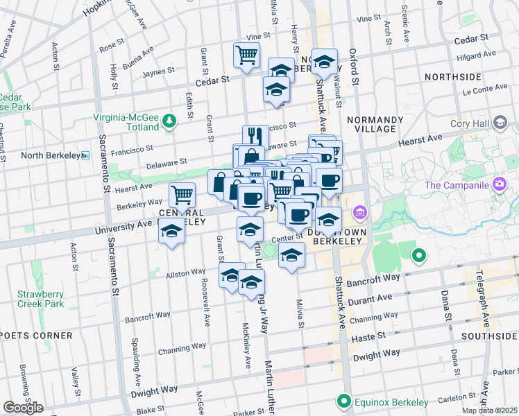map of restaurants, bars, coffee shops, grocery stores, and more near in Berkeley