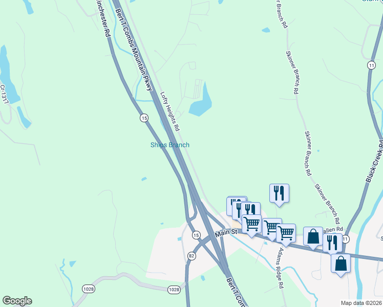 map of restaurants, bars, coffee shops, grocery stores, and more near 398 Lofty Heights Road in Clay City