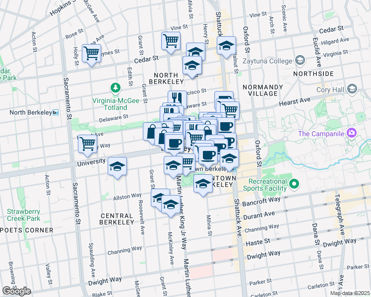map of restaurants, bars, coffee shops, grocery stores, and more near in Berkeley