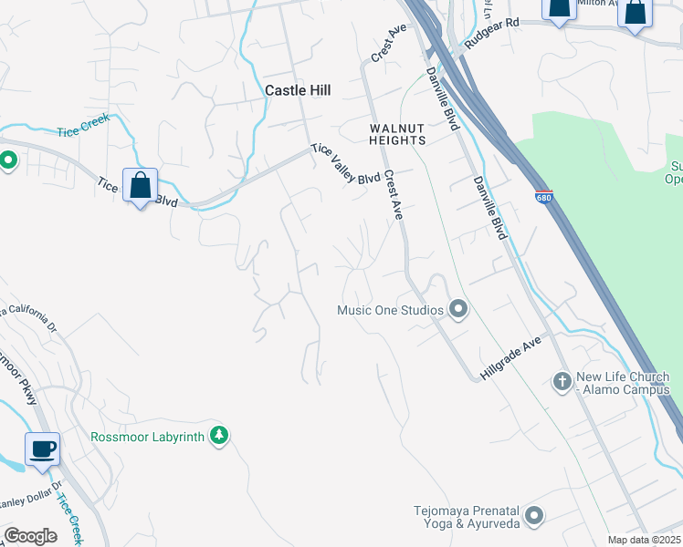 map of restaurants, bars, coffee shops, grocery stores, and more near 128 Castle Crest Road in Alamo