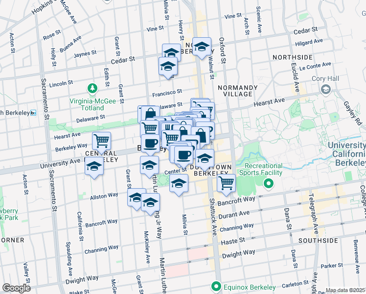 map of restaurants, bars, coffee shops, grocery stores, and more near 1995 University Avenue in Berkeley