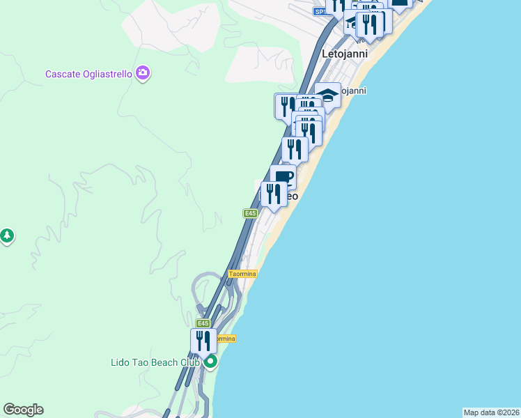 map of restaurants, bars, coffee shops, grocery stores, and more near 203 Via Nazionale in Mazzeo