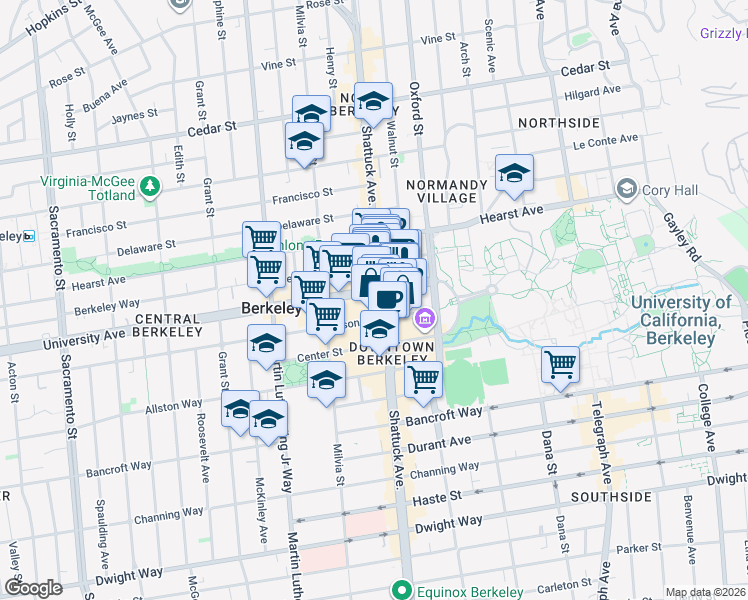 map of restaurants, bars, coffee shops, grocery stores, and more near 2008 Shattuck Square in Berkeley