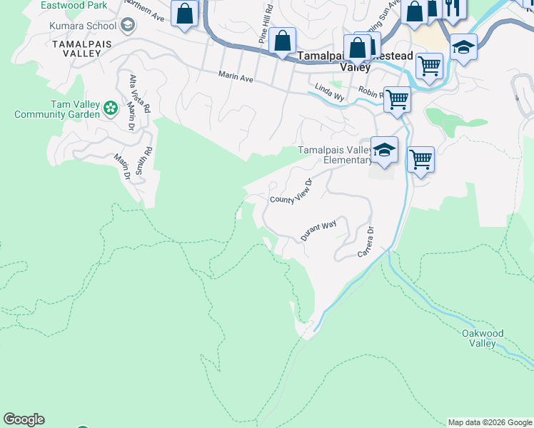 map of restaurants, bars, coffee shops, grocery stores, and more near 429 Durant Way in Mill Valley