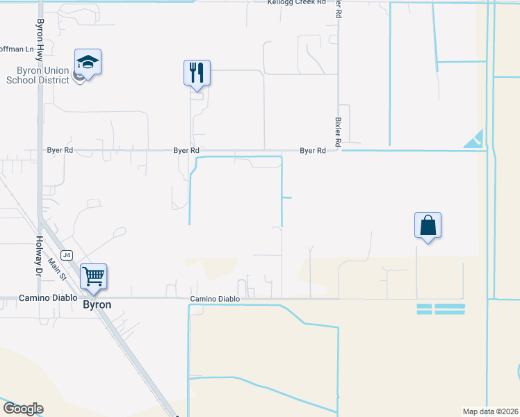 map of restaurants, bars, coffee shops, grocery stores, and more near 3590 Byer Road in Byron