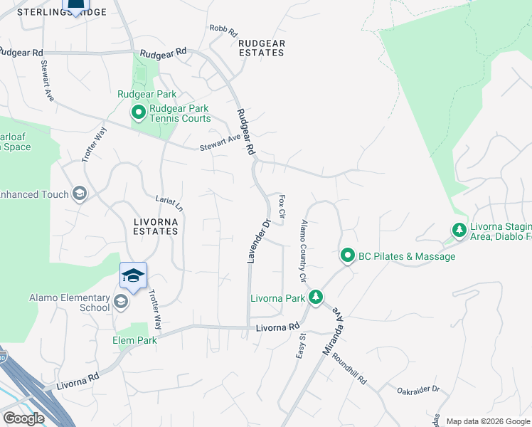 map of restaurants, bars, coffee shops, grocery stores, and more near 2583 Lavender Drive in Walnut Creek
