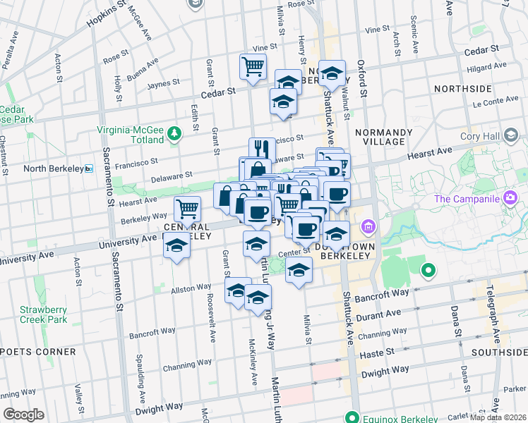 map of restaurants, bars, coffee shops, grocery stores, and more near in Berkeley