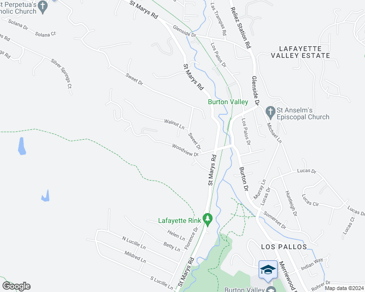 map of restaurants, bars, coffee shops, grocery stores, and more near 3288 Woodview Drive in Lafayette