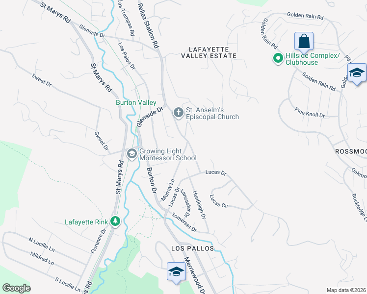 map of restaurants, bars, coffee shops, grocery stores, and more near 631 Murray Lane in Lafayette