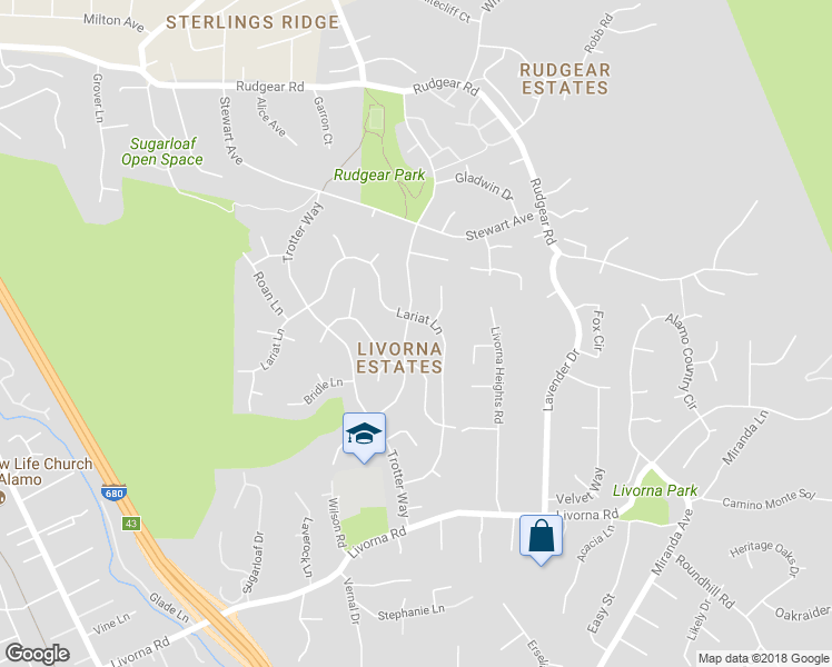map of restaurants, bars, coffee shops, grocery stores, and more near 2418 Dapplegray Lane in Walnut Creek