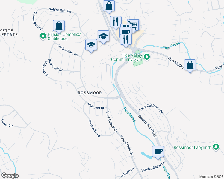 map of restaurants, bars, coffee shops, grocery stores, and more near 1860 Tice Creek Drive in Walnut Creek