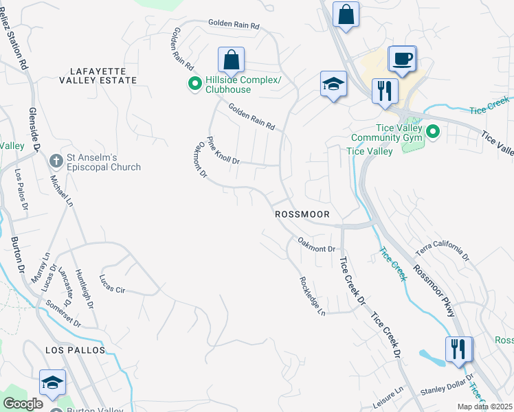 map of restaurants, bars, coffee shops, grocery stores, and more near in Walnut Creek