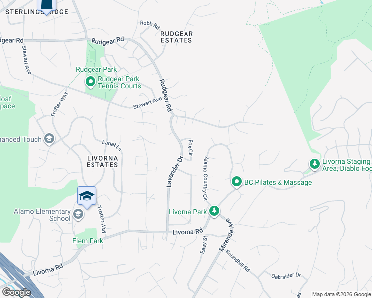 map of restaurants, bars, coffee shops, grocery stores, and more near 2576 Fox Circle in Walnut Creek