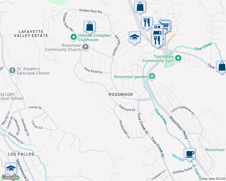 map of restaurants, bars, coffee shops, grocery stores, and more near 2000 Oakmont Way in Walnut Creek