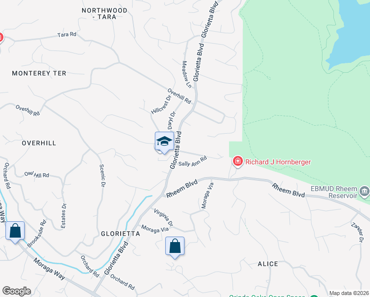 map of restaurants, bars, coffee shops, grocery stores, and more near 15 Parkway Court in Orinda