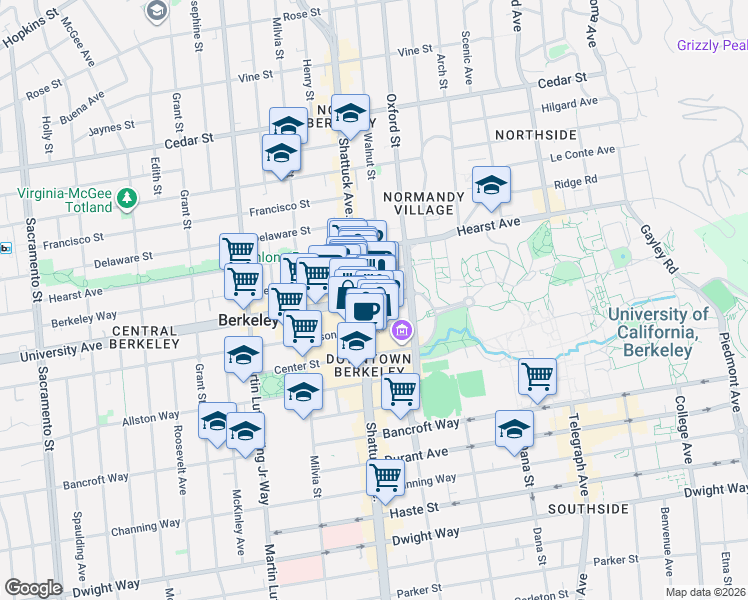 map of restaurants, bars, coffee shops, grocery stores, and more near in Berkeley