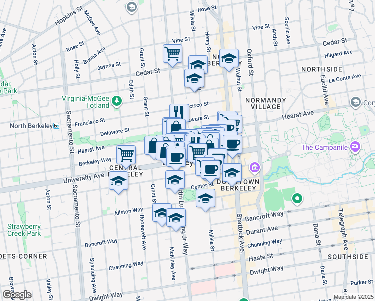 map of restaurants, bars, coffee shops, grocery stores, and more near in Berkeley