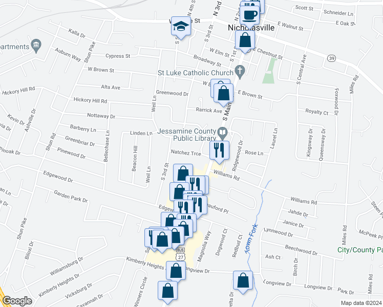 map of restaurants, bars, coffee shops, grocery stores, and more near Natchez Trce in Nicholasville