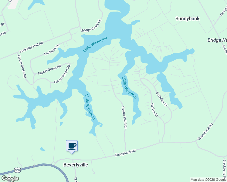 map of restaurants, bars, coffee shops, grocery stores, and more near 101 Bridge Lane in Reedville