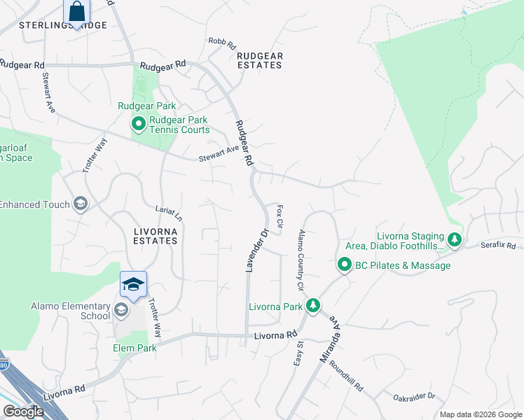 map of restaurants, bars, coffee shops, grocery stores, and more near 2583 Lavender Drive in Walnut Creek