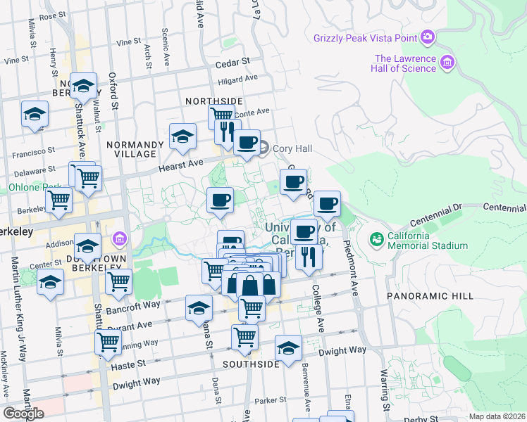map of restaurants, bars, coffee shops, grocery stores, and more near in Berkeley