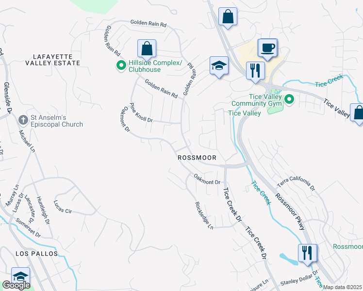 map of restaurants, bars, coffee shops, grocery stores, and more near 2001 Oakmont Way in Walnut Creek
