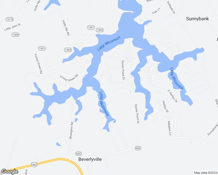 map of restaurants, bars, coffee shops, grocery stores, and more near 101 Bridge Lane in Reedville