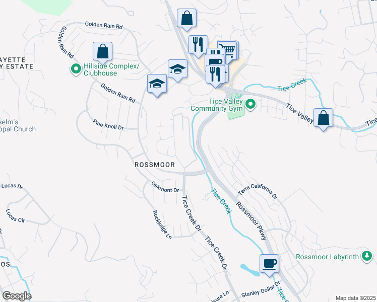 map of restaurants, bars, coffee shops, grocery stores, and more near 1860 Tice Creek Drive in Walnut Creek