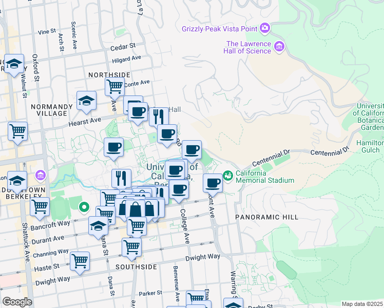 map of restaurants, bars, coffee shops, grocery stores, and more near in Berkeley