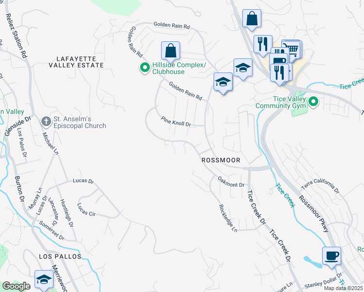map of restaurants, bars, coffee shops, grocery stores, and more near in Walnut Creek