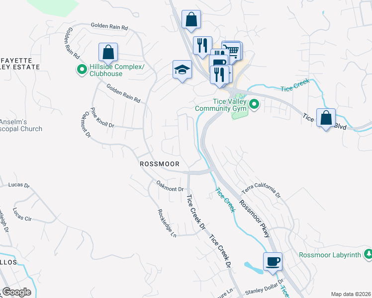 map of restaurants, bars, coffee shops, grocery stores, and more near 1860 Tice Creek Drive in Walnut Creek