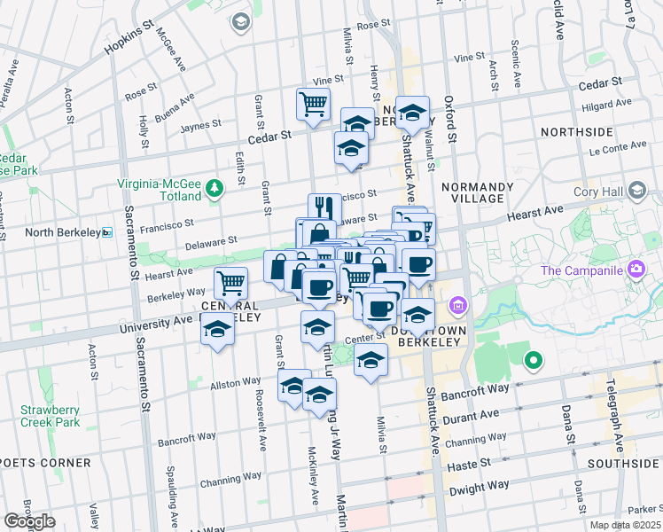 map of restaurants, bars, coffee shops, grocery stores, and more near in Berkeley