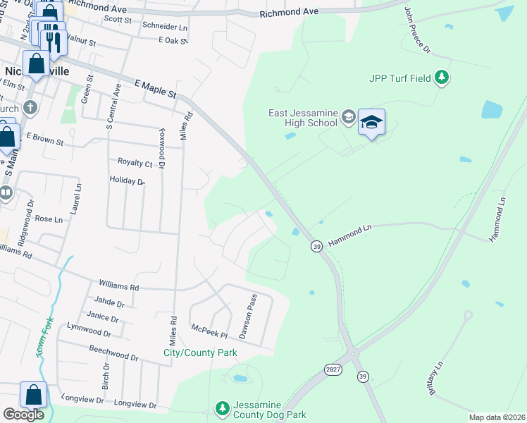 map of restaurants, bars, coffee shops, grocery stores, and more near 101 Friendly Avenue in Nicholasville
