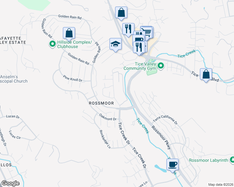 map of restaurants, bars, coffee shops, grocery stores, and more near 1860 Tice Creek Drive in Walnut Creek