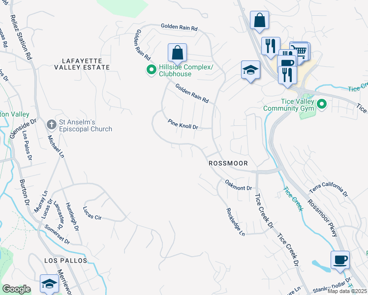 map of restaurants, bars, coffee shops, grocery stores, and more near in Walnut Creek