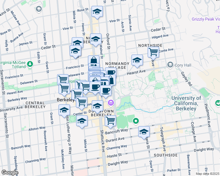 map of restaurants, bars, coffee shops, grocery stores, and more near in Berkeley