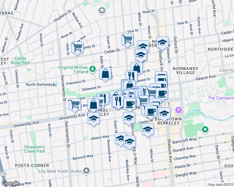 map of restaurants, bars, coffee shops, grocery stores, and more near in Berkeley