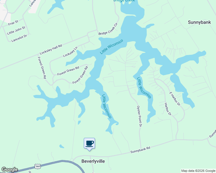 map of restaurants, bars, coffee shops, grocery stores, and more near 116 Bridge Lane in Reedville
