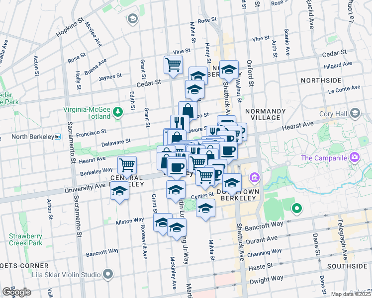 map of restaurants, bars, coffee shops, grocery stores, and more near 1906 Bonita Avenue in Berkeley