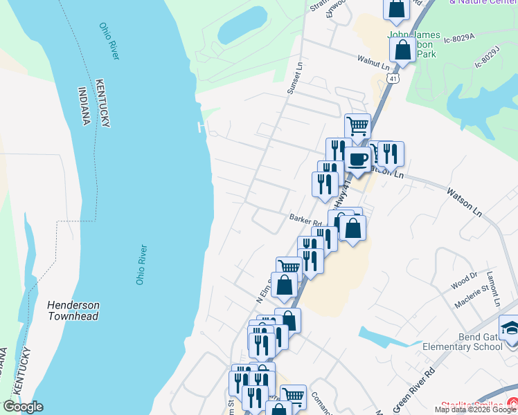 map of restaurants, bars, coffee shops, grocery stores, and more near 2401 Jamestown Drive in Henderson
