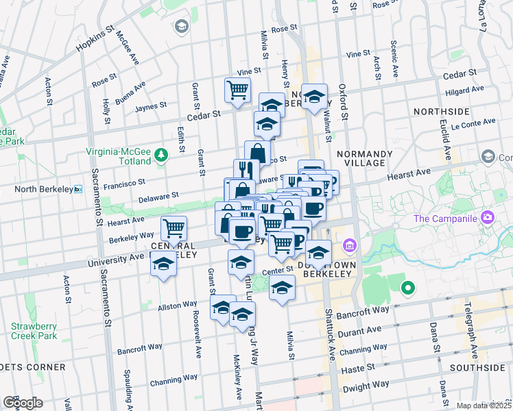 map of restaurants, bars, coffee shops, grocery stores, and more near 1906 Bonita Avenue in Berkeley