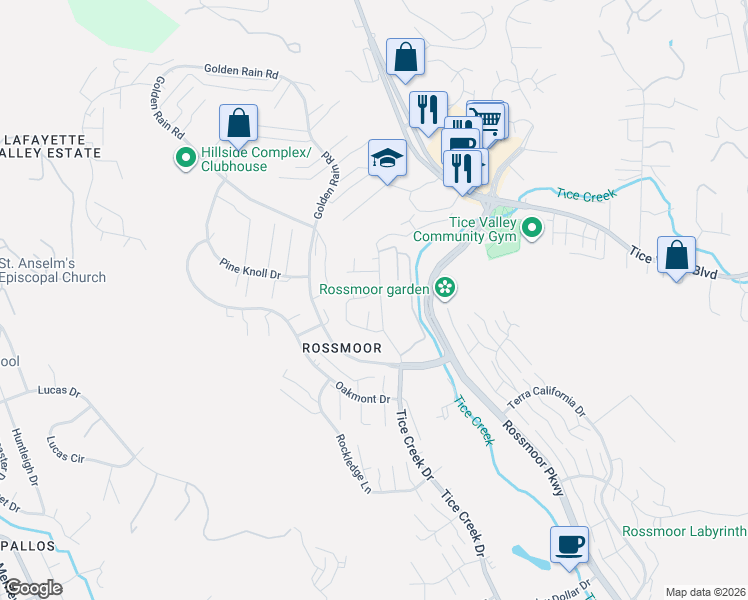 map of restaurants, bars, coffee shops, grocery stores, and more near 1901 Lakeshire Drive in Walnut Creek