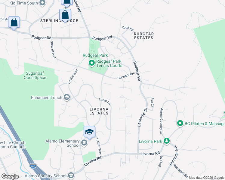 map of restaurants, bars, coffee shops, grocery stores, and more near 52 Lariat Court in Walnut Creek