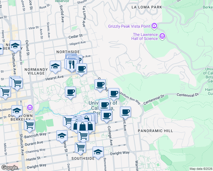 map of restaurants, bars, coffee shops, grocery stores, and more near San Francisco Bay Trail in Berkeley