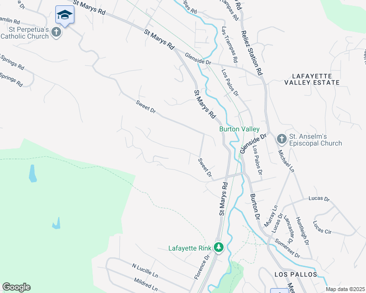map of restaurants, bars, coffee shops, grocery stores, and more near 3296 Walnut Lane in Lafayette
