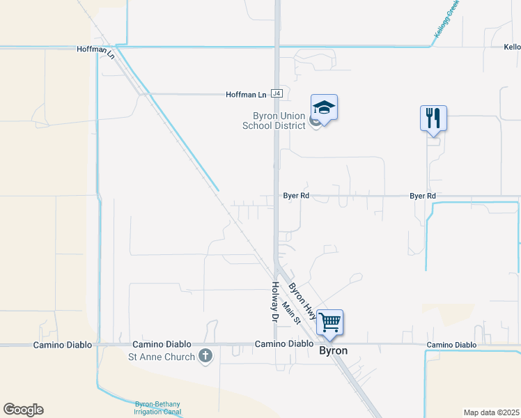 map of restaurants, bars, coffee shops, grocery stores, and more near 14530 Byron Highway in Byron
