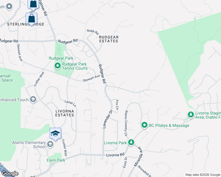 map of restaurants, bars, coffee shops, grocery stores, and more near 2452 Lavender Drive in Walnut Creek
