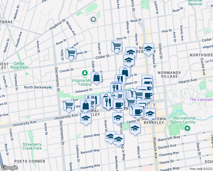 map of restaurants, bars, coffee shops, grocery stores, and more near in Berkeley