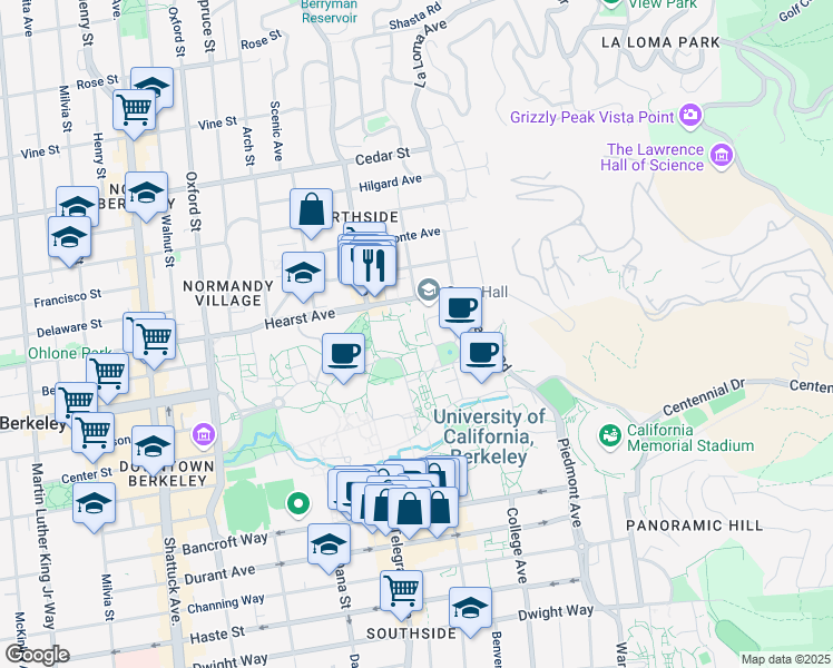 map of restaurants, bars, coffee shops, grocery stores, and more near  in Berkeley