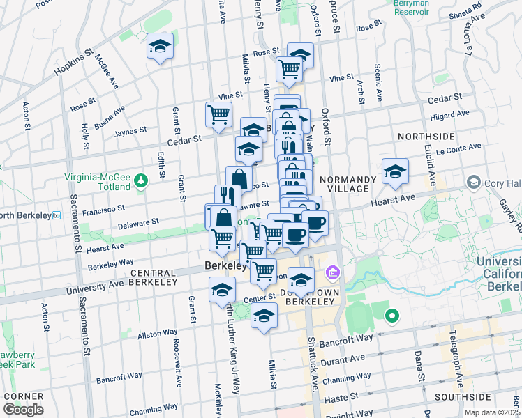 map of restaurants, bars, coffee shops, grocery stores, and more near in Berkeley